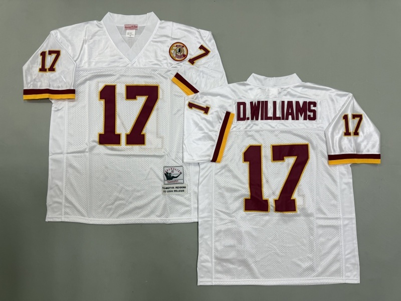 Men 2025 Washington Redskins #17 D.Williams white Throwback Limited NFL Jersey style 002